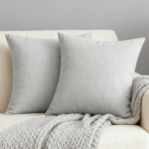 Velvaria Pack of 2 Soft Linen Cushion Cover Light Grey Pillow Cover for Sofa Chair& Table 45x45 cm Comfortable Home Decor