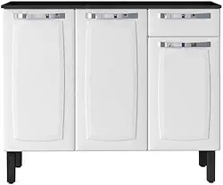 Balcão de Cozinha Itatiaia Aço 3 Portas 1 Gaveta Com Tampo Rose Branco Neve