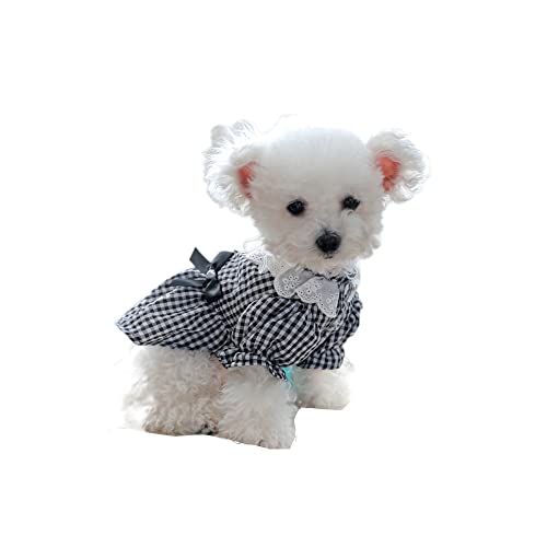 犬 服 春 夏 ワンピース チェック柄 夏犬ドレス犬スカート レース 綿製小型犬 中型犬 二足ペット服 ドッグウェア 洋服 チワワ服 姫糸 猫服 記念撮影 ペット服 通気 散歩 お出かけ 吸水 速乾 黒と白のグリッドXL