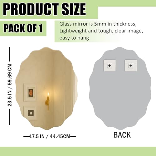 Image of Rousrie Frameless Wall Mirror for Bathroom, Glass, Modern, Clear, Rectangle, 60 x 45 Centimeters, Wall Mount (1, Unique)