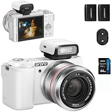 ORDRO G730 5K Digital Camera for Photography, 64MP Auto & Manual Focus Digital Camera for YouTube with 3.2 270 Flip Screen, 12X Optical Zoom Compact Travel Camera with 64G Card, 2 Batteries & Flash
