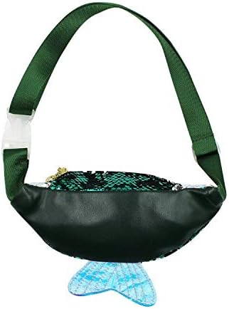 Miniatura 4 de JUMISEE Riñonera de lentejuelas brillantes para niños y niñas, bolsa de cintura holográfica con purpurina y cola de sirena, bolso cruzado, Verde