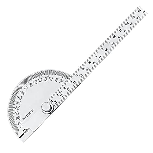 WUDQIJI シルバープロトラクター 分度器 角度定規 回転式定規 分度器アーム 角度計 14cm 180度 角度ゲージ 分度器定規 ゴニオメーター 角度測定 角測定ツール 角度測定器 使用簡単 角度測定 長さ測定 学生図面 工学 建築デザイン 大工仕事