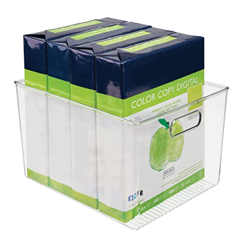 Mdesign Plastic Bin Storage Organizer Basket Container With Handle For Home Office, Kitchen Cabinet, Pantry Shelf Organization - Holds Notebook, Books, Food, Ligne Collection - Clear #TOP6