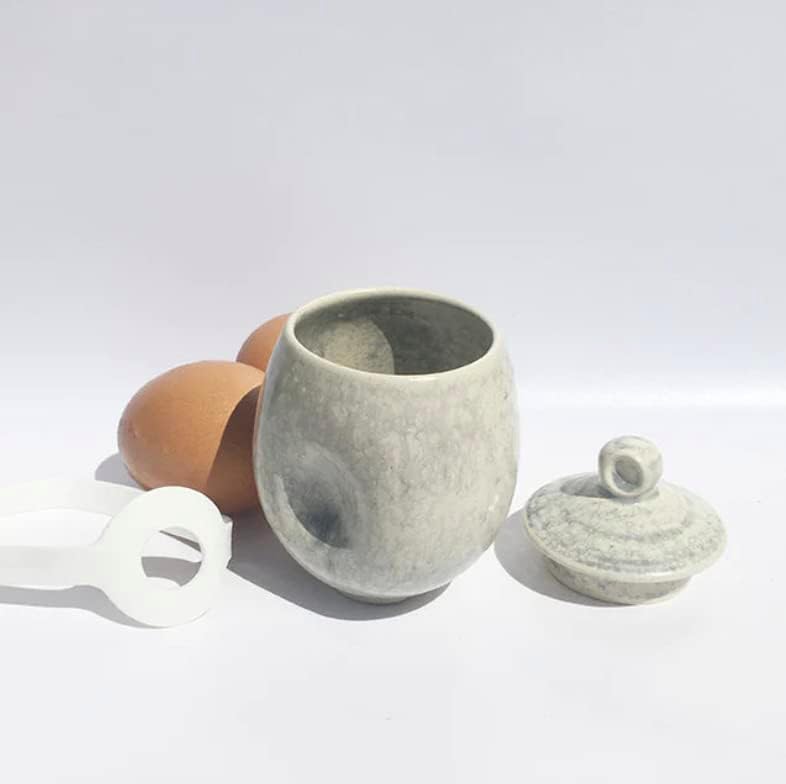 AggCoddler - Scandinavian Porcelain Egg Coddler with Simple Lid - Minimalist Design Egg Poacher Cooker for Quick and Easy Breakfast or Elegant Display - Lea Love Pearl/White