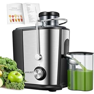 Entsafter Gemüse und Obst, Bis zu 800 W Juicer mit Großer Einfüllschacht (65 mm), 2 Geschwindigkeitsstufen, Anti-Tropf-System & Anti-Rutsch-Füße, Leicht zu bedienen und zu reinigen 600W