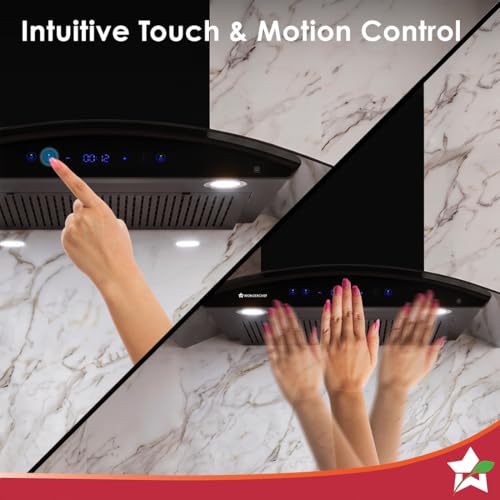 Image of Wonderchef Ultra Curve 90cm Filterless Auto-clean Kitchen Chimney with Oil Collector, BLDC Motor, Suction 1700 m3 /hr, Motion Sensor + Touch Control, 15-Yr Warranty on Motor & 5-Yr Comprehensive, Black