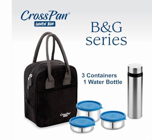 Image of Black Lunch Bag with Stainless Steel Containers, 200ml, 350ml, 500ml, 750ml Bottle