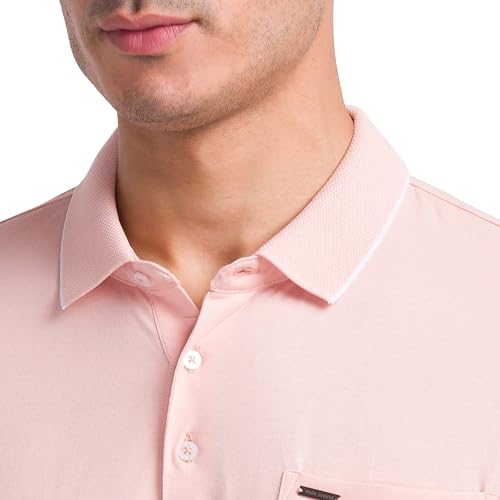Image of Park Avenue Men Cotton Slim Fit Solid Pattern Polo Neck Casual T-Shirt