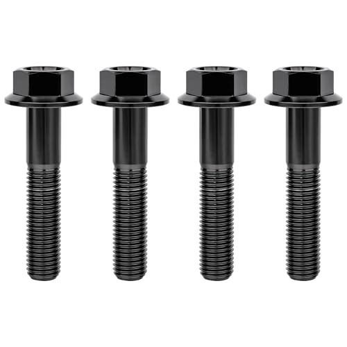 Image of Ti Screws M10 x 20 25 30 35 40 45 50 55 60 65 70 75 80 90 100mm 1.25 Pitch Titanium Flange Hex Bolt Pack of 4 (Black, M10x50mm)