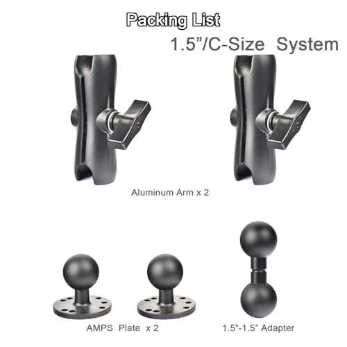 Image of VAUBORTTI Aluminum 1.5'' Ball Mount for Fish Finder,Tablet,ELD Holder, 14.76'' Extended Dual Arm, 2 AMPS Round Plates, Compatible with RAM C-Size Kits, Boat Marine Electronics Chartplotter Mount