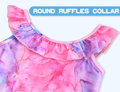 Image of Snowheart Girls Swimsuit One Piece Bathing Suit Kids Quick Dry Shoudler Ruffle Floral Swimwear for 3-12 Years Old