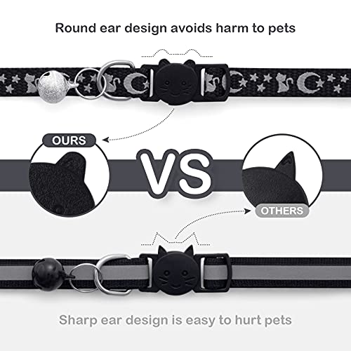 LLHK Pacote com 2 coleiras para gatos breakaway e 2 etiquetas de nome, coleira refletiva de seguranç
