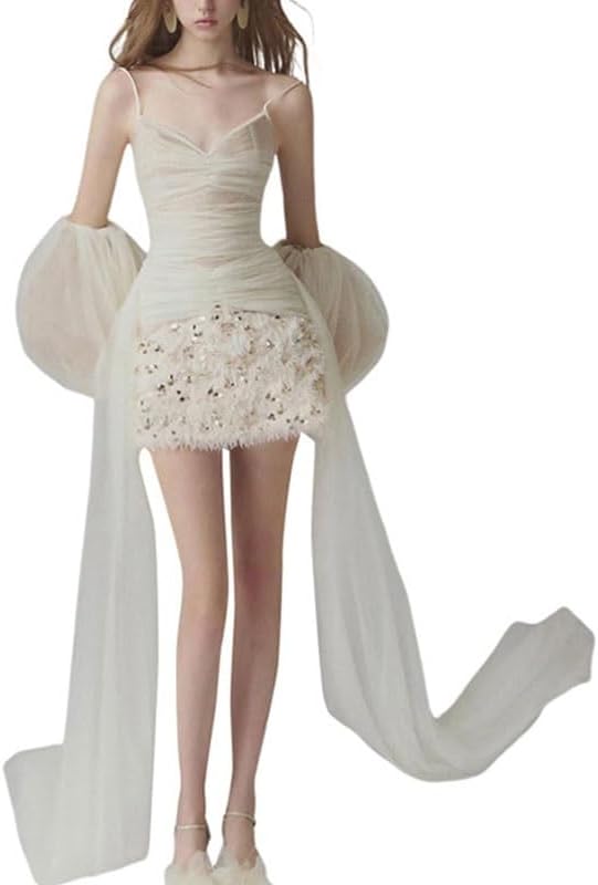 JSEIAJB Fashion Sleeveless High Waist Casual Dresses Suspenders Dress Vest Skirt White Retro Splicing Sleeves Short Skirt(Large)