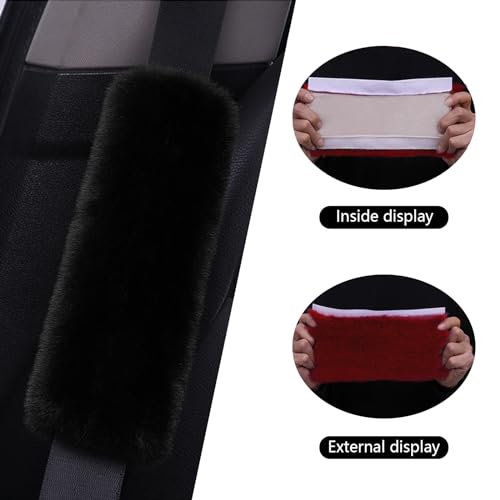 QODOLSI Pack-2 Car Seat Belt Pads, Fluffy Shoulder Pads, Self-Adhesive Auto Protective Pads, Soft Faux Rabbit Plush Pads, Backpack Strap Cover, Universal for Most Cars, Trucks, SUVs (Black) - Thumbnail 6
