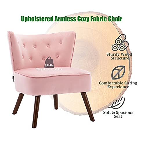 Altrobene Mid Century Modern Wingback Velvet Accent Chair Set Of 2 Wide Comfy Armless Corner Chair Tufted Slipper Chair For Living Room/Bedroom, Pink #TOP2