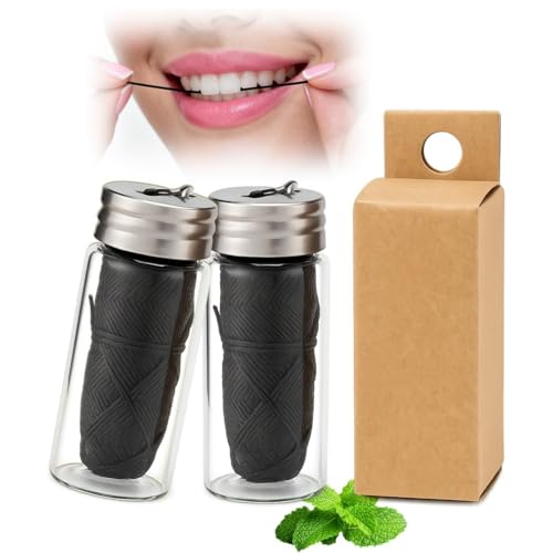 Image of 2PCS Natural Mint Bamboo Charcoal Dental Floss,Dental Floss Tape,Satin Flo-Ss,Plastic Free Toothfloss for Fresh Flavour and Easy Glide Feeling,for Teeth Cleaning,Remove Stains,Mint Flavour(30m)