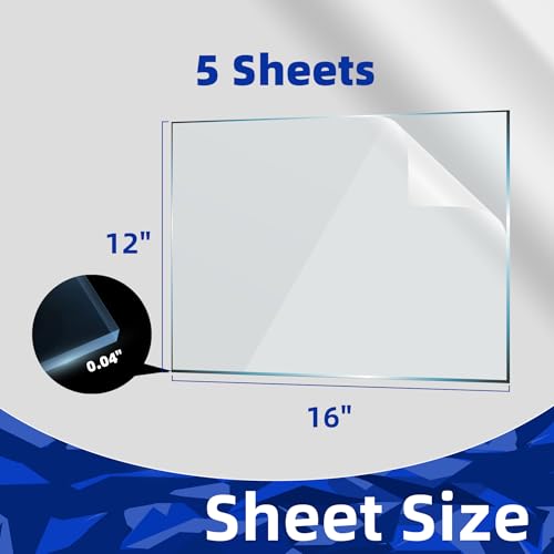 Image of 5-Pack of 12x16 inch x 0.04 inch PET /Plexiglass Sheets, Transparent Clear Flexible Plastic Sheet Panels for Craft, Picture Frames, Sign Blank, DIY Display Project