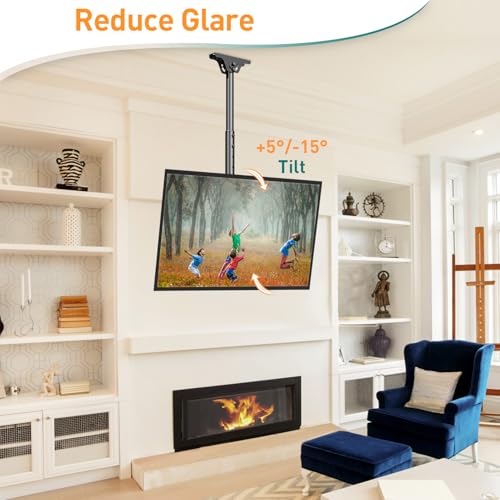 Elived Ceiling Tv Bracket Height Adjustable Up To 1M For Most 26-65 Inch Flat/Curved Tvs With Max Vesa 400X400Mm Up To 45KG, Tilt Swivel Ceiling Wall Bracket, Full Motion Tv Wall Mount - 2