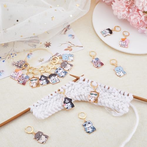 SUNNYCLUE 16Pcs 8 Styles Cat Crochet Markers Cute Stitch Markers Enamel Colorful Kitty Alloy Pet Removable Metal Leverback Clasps Locking Knitting Marker for Crocheting Weaving Sewing Handmade - Image 4