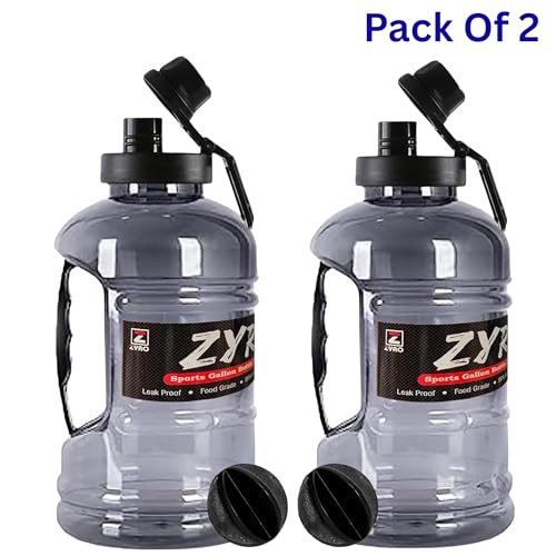 Image of Zyro Pack of 2, Gallon Water Bottle 1.5L with Mixer Ball & Strainer | BPA-Free, 100% Leak-Proof Gym, Office, Travel, Sports & Running Bottle Large Capacity Sipper for Men & Women Black Combo