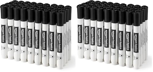 Image of Amazon Basics Low-Odor Dry Erase Whiteboard Markers, Fine Tip, Quick-Dry, Black, 72-Pack