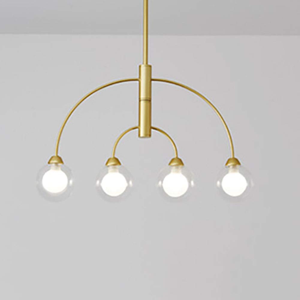 NZDY 6 Lights Glass Globe Branch Chandelier Satin Brass Pendant Lighting Fixture Ball Rotating Pendant Light for Living Dining Room Restaurant Bedroom,Gold and Transparency,4-Light