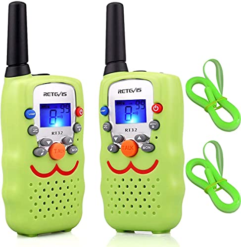 Retevis RT32 Walkie Talkie for Kids,with Lanyard 22 CH Smiling Kid Walkie Talkie,VOX Flashlight,Christmas Gifts Toys for Boys Girls,Camping,Hiking,Garden Outdoor Indoor(Green,2 Pack)