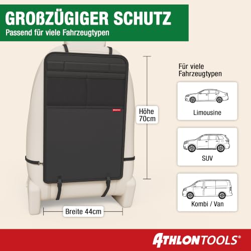 ATHLON TOOLS Rückenlehnen-Schutzmatte beschichtet, Rückenlehnenschutz Auto Kick-Matte, verstärkt - mit Netztaschen - schmutzabweisend, pflegeleicht und wasserabweisend