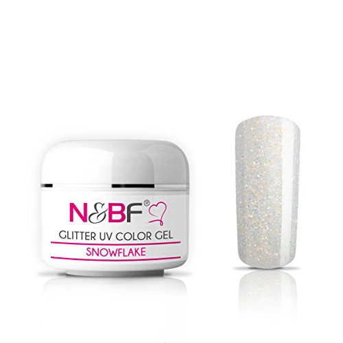 N&BF Glitter UV Gel 5ml mittelviskos | Glittergel Snowflake | Made in EU | Glitzer Farbgel Weiss | Colorgel ohne Säure + selbstglättend | schimmernde Gelnägel | Nagelgel glitzernd
