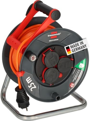 Brennenstuhl Garant V2 IP44 Kabeltrommel 25m outdoor, AT-N05V3V3-F 3G1,5 | Made in Germany, Überhitzungsschutz, 3 Schutzkontakt-Steckdosen, kurzfristiger Einsatz im Außenbereich