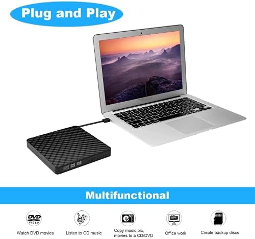 WSNDY External CD DVD Drive, USB 3.0 Portable CD DVD +/-Rw Drive Reader, DVD/CD ROM Burner Rewriter, Slim Optical DVD Drive for Laptop PC Windows10/8/7/ Vista/XP/Mac OS and Linux