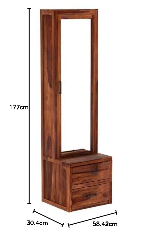 Image of Solid Sheesham Wood Dressing Table with 2 Drawer and 1 Door Storage for Living Room | Wooden Vanities for Home Solid Wood Bedroom Furniture (Natural Finish) (30.4D x 58.4W x 177H) cm