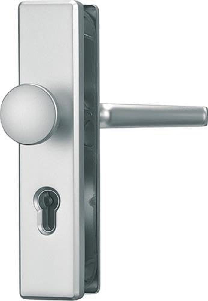 ABUS Türbeschlag KLS114 - für Wohnungstüren mit 72 mm Abstandsmaß - Türgriff innen, Türknauf außen - für nach links und rechts öffnende Türen - VdS anerkannt - F1 (Aluminium Natur)