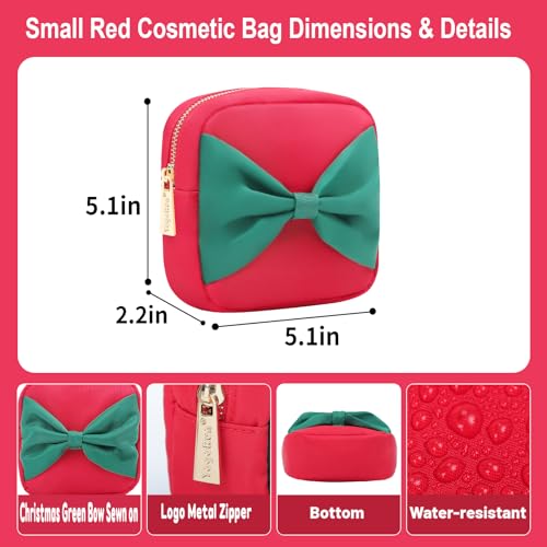 Mini-Toiletry-Bag-for-Women-Small-Cosmetic-Bag-for-Purse-Coin-Purse-With-Zipper-Pocket-and-Two-Pockets-Cute-Makeup-Bag-Purse-Essentials-Valentines-Day-Gift-for-Women-Wife-Mom-S-Red-Bow Mini Toiletry Bag for Women Small Cosmetic Bag for Purse Coin Purse With Zipper Pocket and Two Pockets Cute Makeup Bag Purse Essentials Valentines Day Gift for Women Wife Mom S Red Bow