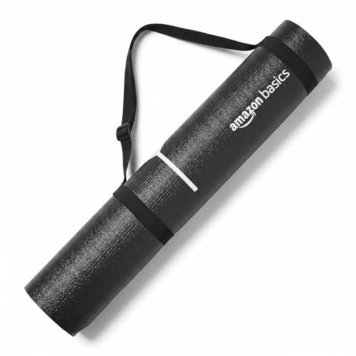 Image of Amazon Basics Yoga Mat with Carry Bag | 6 mm Thick Cushioning | GuideAlign Posture Alignment Markings | Reversible Dual-Texture Non-Slip Surface | Lightweight & Durable | Floor Protection | Ideal for Yoga, Stretching & Fitness | 6 x 2 ft | Black & White