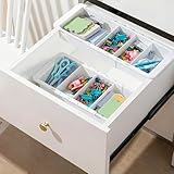 BrightRow 2 Pcs Expandable Drawer Organizer Bins Adjustable Deep Drawer Hanging Organizer Tray Expandable 11.4 to 18.1 Inches Plastic Dividers Storage for Office Bathroom Bedroom Kitchen Desk, White