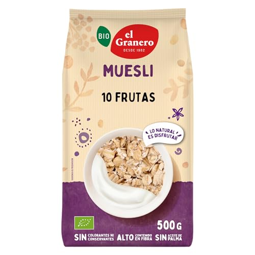 El Granero Integral - Muesli Frutas - 500 g - Elaborado con Cereales y Frutas Deshidratadas - Gran Fuente de Energía - Rica en Vitaminas y Minerales - Ideal para el Desayuno - Apto para Veganos