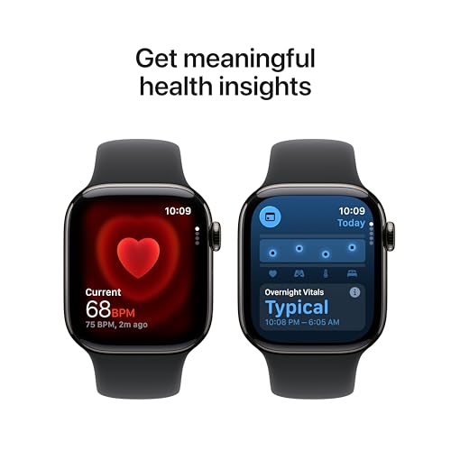 Image of Apple Watch Series 11 [GPS + Cellular 42mm] Smartwatch with Slate Titanium Case with Black Sport Band - S /M. Sleep Score, Fitness Tracker, Health Monitoring with AppleCare+ (2 Years)