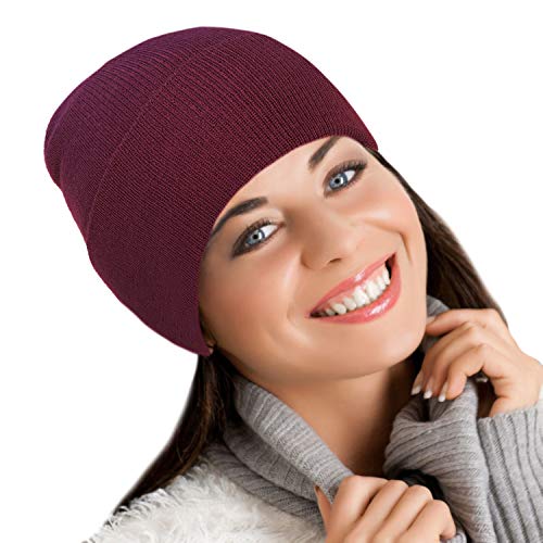 Blueberry Uniforms Burgundy Merino Wool Beanie Hat -Soft Winter and Activewear Watch Cap