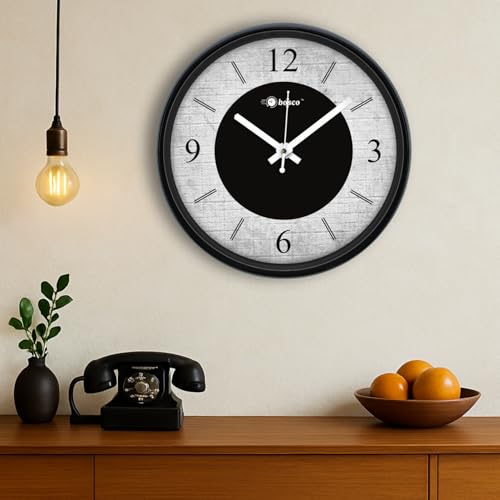 Image of Bosco Decorative Non Ticking Silent, Black and White 30 CM, Modern Design Round Wall Clock for Home, Living Room, Bedroom, Office and Kitchen | BWC-1601
