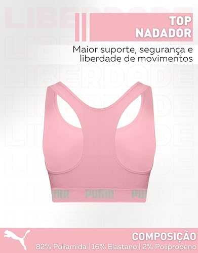 PUMA Kit 2 Top Nadador Academia Sem Bojo Sem Costura Microfibra Feminino, 1 Salmão - 1 Preto, G