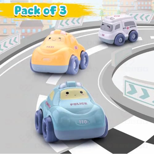 Image of Wembley Pull Back Toy Car For Kids Toddlers 2+ Years With Siren Sound & Light Of Ambulance Police And Fire Brigade Toy Cars With Inbuilt Batteries Birthday Gift For Boys Girls Pack Of 3, Multicolor