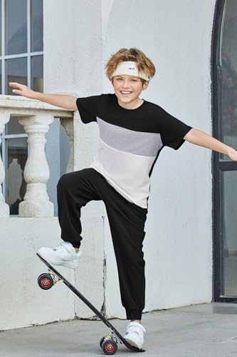 Image of Arshiner Boy's Pants Set - 2 Piece ColorBlock Short Sleeve T-Shirt and Active Pants - Casual Clothing Outfits 5-12 Years