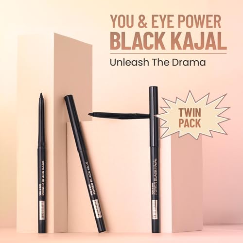 Image of Swiss Beauty You & Eye Power Black Kajal Twin Pack | 24 Hrs Stay | Smudge proof | Waterproof | Creamy Texture | Pack of 2, 0.60g