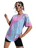 SOLY HUX Women's Tie Dye Shirt Short Sleeve Round Neck Tees Casual T Shirts Summer Tops Blue Tie Dye M