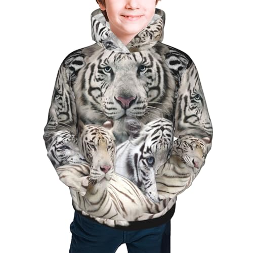 White Tiger Boy, Girls Sports Shirt Youth Pullover Fashion Hooded Sweatshirt
