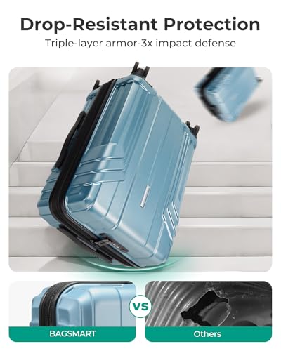 Image of BAGSMART Expandable Carry On Luggage 22x14x9 Airline Approved, Airy Blue | Spinner Wheels, TSA Lock, Lightweight Hard Shell, Suitcase,22x14x9 Airline Approved,