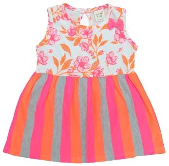 Image of Clothe Funn New Born Baby Girl Trendy Cotton Dress (9-12 Months, Offwhite /Neon Pink)
