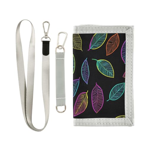 ALAZA Kids Wallets for Boys Girls Toddler Trifold Wallet Children Small Neon Leaves with Zipper Coin Pocket